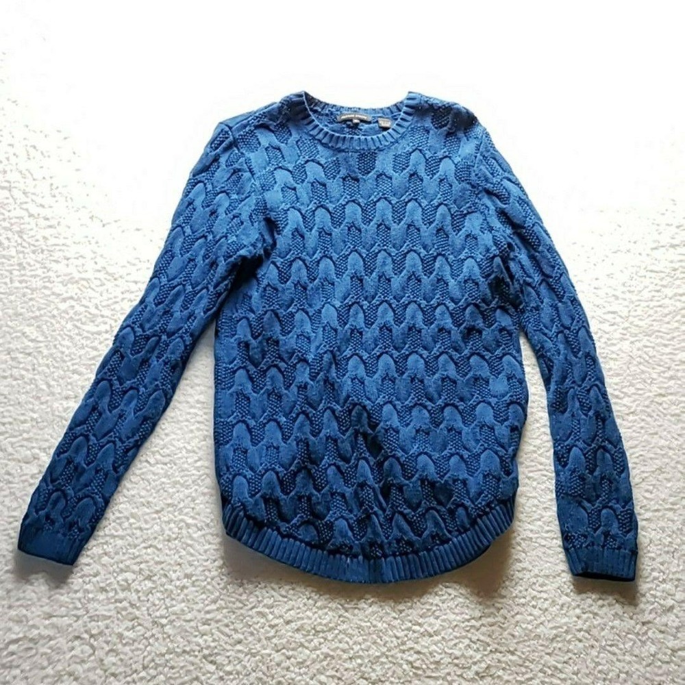 Jeanne Pierre Sweater Womens Medium Blue Cable Knit Crew Neck Cotton Pullover